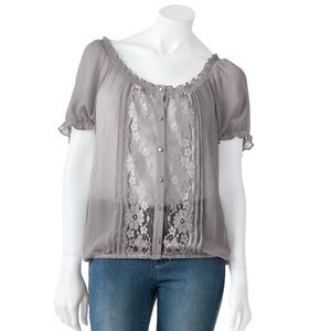 Eyelash Lace Peasant Top - Juniors